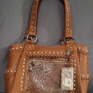Montana West Brown Embossed Studded Shoulder Bag